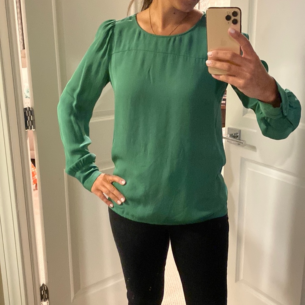 JCrew silk emerald green blouse, size 6